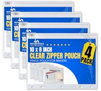 1InTheOffice Binder Pouch with Zipper, Binder Zip Pockets, 10" x 8", Clear 4 Pack