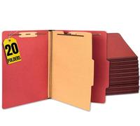 1InTheOffice Classification Folders, 2 Dividers, Heavy-Duty Pressboard Cover, Letter Size, Brick Red, 6 Fasteners,20 Pack
