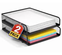 1InTheOffice Desk Trays Stackable Letter Tray, Matte Black Wire Mesh Front-Load Paper Tray Organizer, (2 Pack)