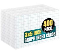 1InTheOffice Graph Ruled Index Cards 3x5, Index Cards Grid Ruled, Lined Notecards 3x5, White, 400 Pack
