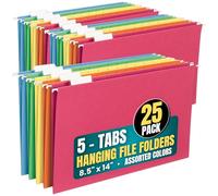 1InTheOffice Hanging File Folders Legal Size, Expandable Hanging File Folder, Adjustable 5 Tabs, Assorted Color, 25 Pack