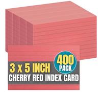 1InTheOffice Index Cards 3x5, Colored Index Cards, Lined, Cherry Red, 400 Pack