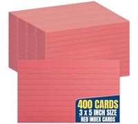 1InTheOffice Index Cards 3x5, Colored Index Cards, Lined Index Cards, Red, 400 Pack