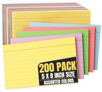 1InTheOffice Index Cards 5x8, Index Cards Colored, Colored Note Cards, Ruled, Assorted Colors, 200/Pack