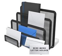 1InTheOffice Mesh Letter Sorter, Metal Letter Holder, Letter Sorter, 4 Compartment Wire Mesh Letter Holder, Matte Black 1 Pack