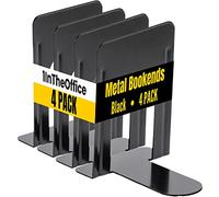 1InTheOffice Metal Bookends, Heavy Duty Metal Bookends, Metal Bookends for Shelves, Black Bookends, 8 14'' x 5 78'' x 9'', 4Pack