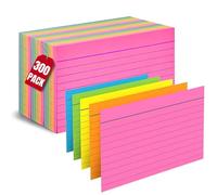 1InTheOffice Ruled Neon Index Cards 3x5, Ruled Index Cards, Assorted Neon Color, 300 Pack