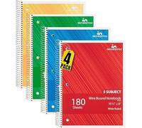 1InTheOffice Spiral Notebook College Ruled 10.5 x 8, 5-Subject College Ruled Notebooks, Wirebound Spiral Notebooks, 180 Sheets, Assorted Colors, 1 Pack (4)