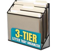 1InTheOffice Three Tier Organizer, Desk Sorter, Black Mesh