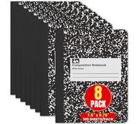 1InTheOffice Wide Ruled Composition Notebook 7.5" x 9.75", Wide Ruled Paper, 100 Sheets, White/Black, (8/Pack)