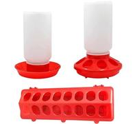 1kg Chick Feeder and Waterer Set 1L Plastic Chicken Automatic Drinkers Gravity Fed For Small Poultry Pigeon Coop Food Dispensers Red Feeders Trough (1L, Feeder&Drinker)
