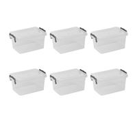 (1L, 6) Clear Food Safe Storage Boxes with Locking Lids Handles Clip Plastic Multi Use