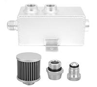 1L Aluminum Oil Catch Can with Breather Filter and Drain Tap, Universal Oil Reservoir for Car Engine PCV CCV System, Silver Coolant Fuel Overflow Tank