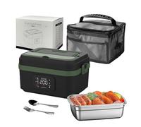 1L Cordless Electric Lunch Box, Battery Powered Heated Lunch Box for Adult, Detachable Stainless Steel Liner/Smart LED Screen/Adjustable Temperature, Rechargeable Food Warmers for Work School (Green)