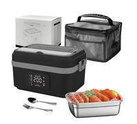 1L Cordless Electric Lunch Box, Battery Powered Heated Lunch Box for Adult, Detachable Stainless Steel Liner/Smart LED Screen/Adjustable Temperature, Rechargeable Food Warmers for Work School (Grey)