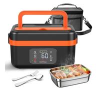 1L Cordless Electric Lunch Box, Battery Powered Heated Lunch Box for Adult, Detachable Stainless Steel Liner/Smart LED Screen/Adjustable Temperature, Rechargeable Food Warmers for Work School (Orange)