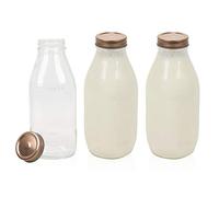 1L Glass Bottle Food Storage Jar with Copper Coloured Lid for Milk, Juice, Pasta, Cereal etc (3)