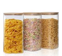 1L Glass Jars with Bamboo Lids, 3pcs Air Tight Kitchen Food Cereal Containers for Storage,Canister Set for Jam Pasta Spaghetti Tea Coffee Beans Cookie Snack Flour