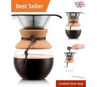 Bodum 34oz Pour Over Coffee Maker, High-Heat Borosilicate Glass with Reusable Stainless Steel Filter and Cork Grip - Made in Portugal