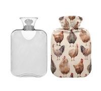 1L Large Hot Water Bottle Bag with Cover, Vintage Chicken Transparent Hot Water Bags for Bed Hand Feet Warmer, Menstrual Cramps, Neck and Shoulder Pain Relief