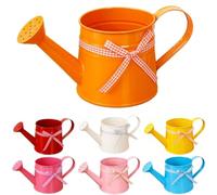 1L Pink Galvanised Steel Watering Can, Vintage Metal Pot | Rust Resistant Mini Watering Can with Long Spout for Indoor & Outdoor Plants, Lightweight & Durable(Orange,Ribbon)