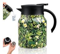1L Thermal Coffee Carafe, Thermal Flask, Vintage Floral Pattern Tea | Thermal Carafe Built-In Infuser, Double Walled Stainless Steel Thermal Jug Coffee Pot with Press Button Top for Coffee, Tea
