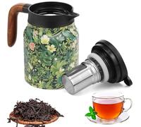 1L Thermal Coffee Carafe, Thermal Tea Flask Built-in Infuser, Vintage Floral Pattern Insulated Infuser Pot with Handle, Double Walled Stainless Steel Jug Coffee Pot for Home Office Travel Camping