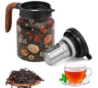 1L Thermal Coffee Carafe, Thermal Tea Flask Built-in Infuser, Vintage Floral Pattern Insulated Infuser Pot with Handle, Double Walled Stainless Steel Jug Coffee Pot for Home Office Travel Camping