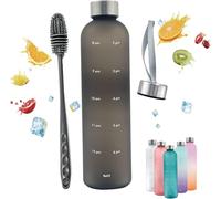 1L Water Bottle,Motivational Time Markings,Non-Toxic BPA Free Plastic Water Bottle,Leak-Proof,1 litre Sports Bottle,1000ml Drinks Bottle for Gym,Travel,School,Cycling,Camping（Black+cover+brush）