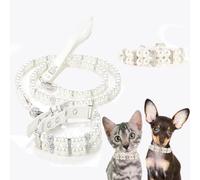 1Luxury Pearl Dog Collar and Leash Set, Pink with Crystal Rhinestones, Double Row Pearl Design，Multiple Color Sizes (White, M)