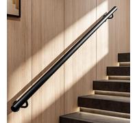 1m 1.5m 2.7m 3.4m 5m Stair Handrail, Wall Mount, Safety | Black Metal Hand Rail Non-Slip Industrial Galvanized Iron Staircase Railing for Indoor Outdoor(10ft/300cm)
