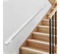 1m 1.5m 2m 2.5m 3m White Metal Stairs Handrail, Wall Mounted Round Pipe Stair Railing Safty Support Rod, Staircase Banister Rail with Installation Kit(11.5ft/350cm)