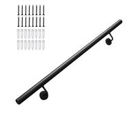 1m 120cm 1.5m 240cm 3m Black Metal Pipe Stair Handrail, Wall Mounted Staircase Banister Rails Non-Slip Safety Support Grab Bar for Indoor Outdoor - Complete Kit(20ft/600cm)