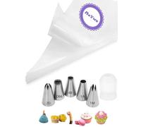 1M 2D 1A 4B D66 Piping Nozzles and Bags with Coupler,5 Large Piping Tips Set for Rose,Macarons,Churros,Eclairs,20 Disposable Piping Bags for Frosting,1 Large Coupler