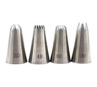 #1M #2D #4B #6B Large Piping Nozzles, 4 pcs Stainless Steel Seamless Icing Piping Tips Set for Cupcakes and Baking