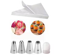 1M, 2D, 4B, 6B Large Piping Nozzles with Coupler & 12-Inch Disposable Piping Bag - Master Every Dessert Design