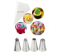 1M, 2D, 4B, 6B Piping Tips Set with Disposable Bags - Professional Stainless Steel Icing Nozzles for Cake & Cupcake Decorating
