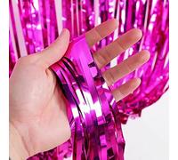 1M*2M Self Adhesive Foil Fringe Tinsel Shimmer Curtain For Wedding, Happy Birthday Party Door-Hot Pink