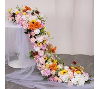 1M/3FT Multiple Colors Rose Hydrangea Green Plants Flower Row Runner Artificial Large Flower Ball Wedding Backdrop Decor Floral Wall Party Props (24,100 * 40CM)