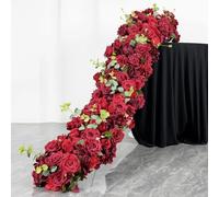 1M/3FT Multiple Colors Rose Hydrangea Green Plants Flower Row Runner Artificial Large Flower Ball Wedding Backdrop Decor Floral Wall Party Props (12,100 * 40CM)
