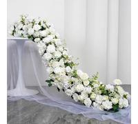 1M/3FT Multiple Colors Rose Hydrangea Green Plants Flower Row Runner Artificial Large Flower Ball Wedding Backdrop Decor Floral Wall Party Props (3,100 * 40CM)