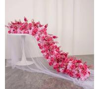 1M/3FT Multiple Colors Rose Hydrangea Green Plants Flower Row Runner Artificial Large Flower Ball Wedding Backdrop Decor Floral Wall Party Props (18,100 * 40CM)
