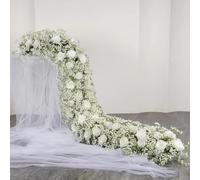 1M/3FT Multiple Colors Rose Hydrangea Green Plants Flower Row Runner Artificial Large Flower Ball Wedding Backdrop Decor Floral Wall Party Props (29,100 * 40CM)