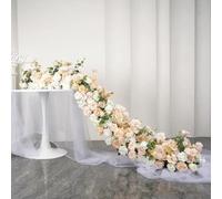 1M/3FT Multiple Colors Rose Hydrangea Green Plants Flower Row Runner Artificial Large Flower Ball Wedding Backdrop Decor Floral Wall Party Props (23,100 * 40CM)