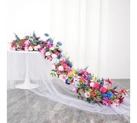 1M/3FT Multiple Colors Rose Hydrangea Green Plants Flower Row Runner Artificial Large Flower Ball Wedding Backdrop Decor Floral Wall Party Props (19,100 * 40CM)