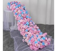 1M/3FT Multiple Colors Rose Hydrangea Green Plants Flower Row Runner Artificial Large Flower Ball Wedding Backdrop Decor Floral Wall Party Props (31,100 * 40CM)