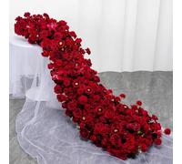 1M/3FT Multiple Colors Rose Hydrangea Green Plants Flower Row Runner Artificial Large Flower Ball Wedding Backdrop Decor Floral Wall Party Props (30,100 * 40CM)