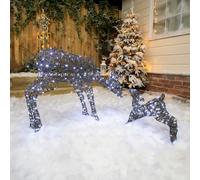 1M Brown Wicker Light Up Christmas Reindeer Mother & Baby With 250 White Or Warm White Leds