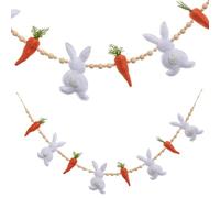 1m Easter Bunny Garland with Wooden Beads,Bunny Carrot Garland Fabric Ornament,Easter Banner Decoration (Bunny Carrot)