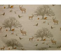 1m Fryetts Tatton Autumn Woodland Fox Stag Deer Scene Cotton Curtain Fabric